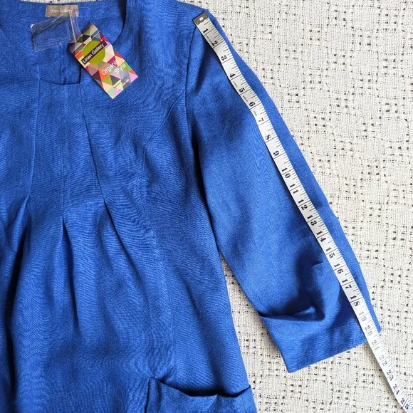 LINEN GALLERY Organic Style Dress Women's Blue Long Sleeve 100% Linen Size M NEW - Picture 8 of 9